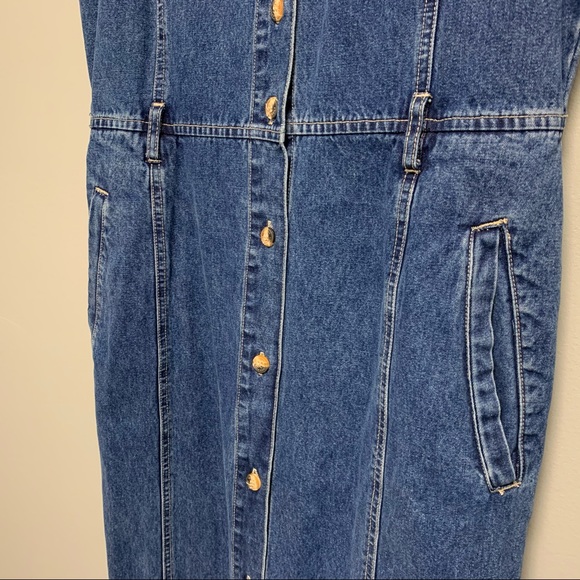 Retro Denim Jean Button Front Women’s Maxi Dress - Picture 6 of 8